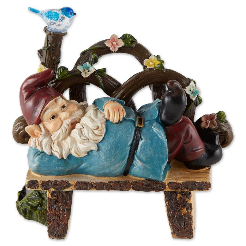 9.75" Polyresin Afternoon Nap Solar Gnome - Zingz & Thingz: Outdoor Garden Statue, Whimsical Decor