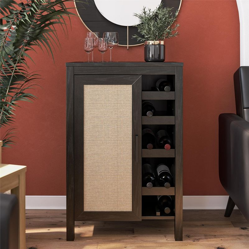 Ameriwood Home Wimberly Bar Cabinet, Black Oak with Faux Rattan