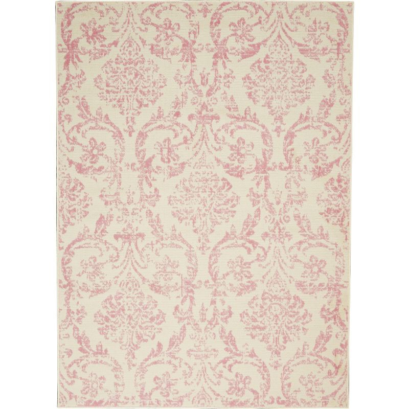 Nourison Jubilant 5'3" x 7'3" (5' x 7') Ivory/Pink Area Rug Farmhouse Vintage Damask by Nourison