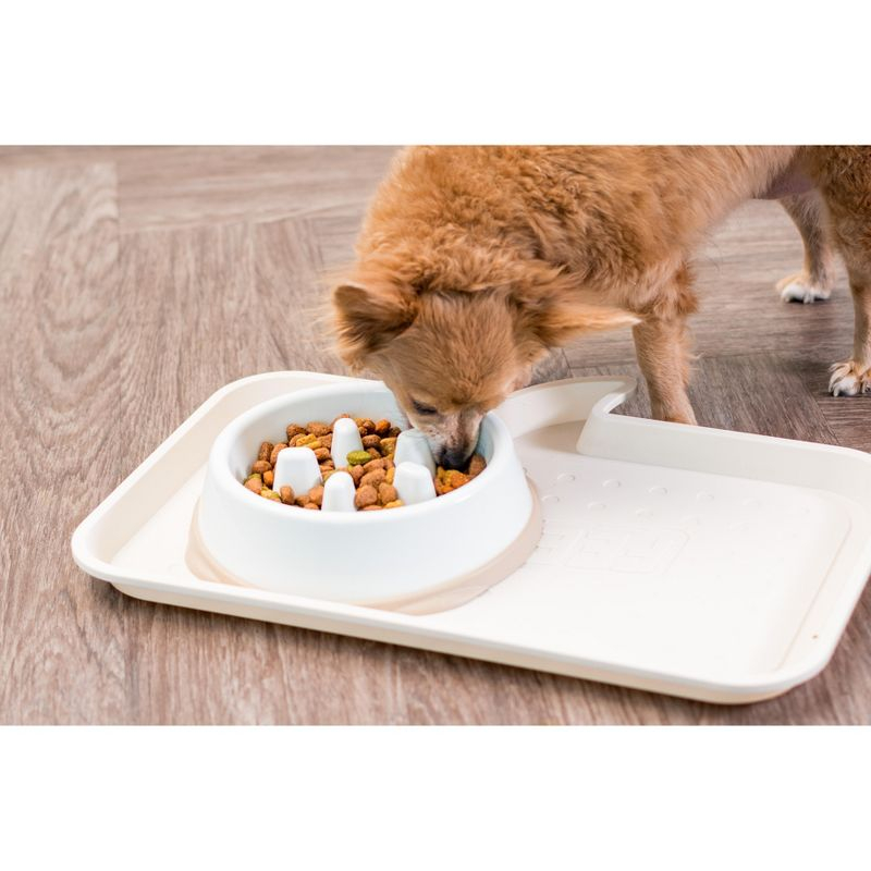 IRIS USA 2 Cup Slow Feeder Dog Bowl for Long Snouted Pets, White/Beige