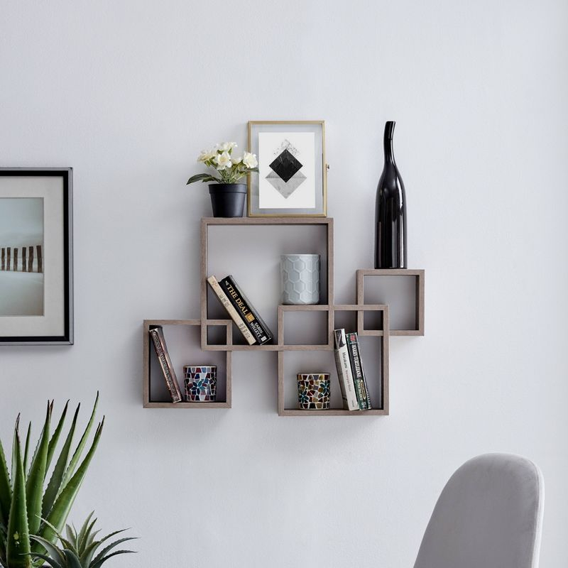 25.5" x 17.75" Intersecting Cube Wall Shelves Weathered Oak - Danya B.