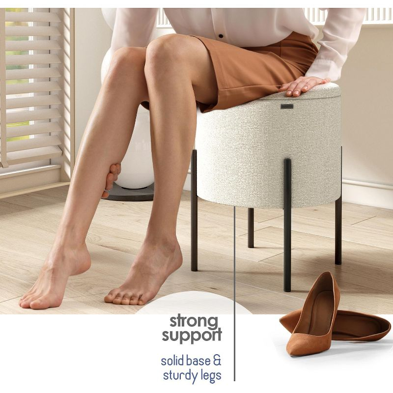 StorageBud Round Ottoman with Storage, Modern Boucle Storage Ottoman, Small Foot Stool Ottoman for Living Room and Bedroom, White