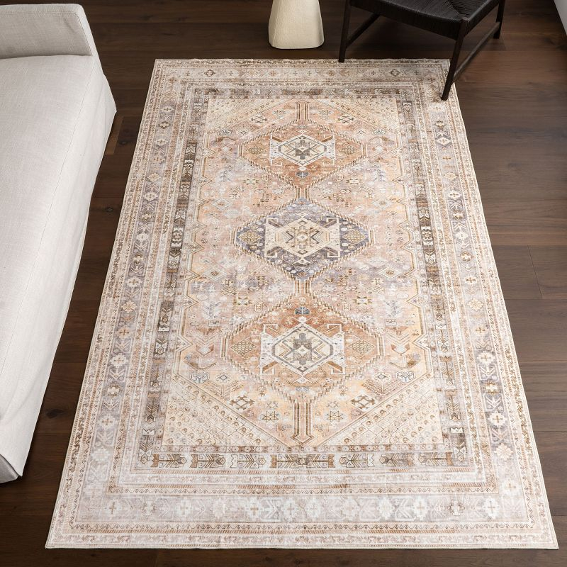 Nuloom Bathsheba Vintage Medallion Machine Washable Indoor Area Rug, 6' x 9', Pink
