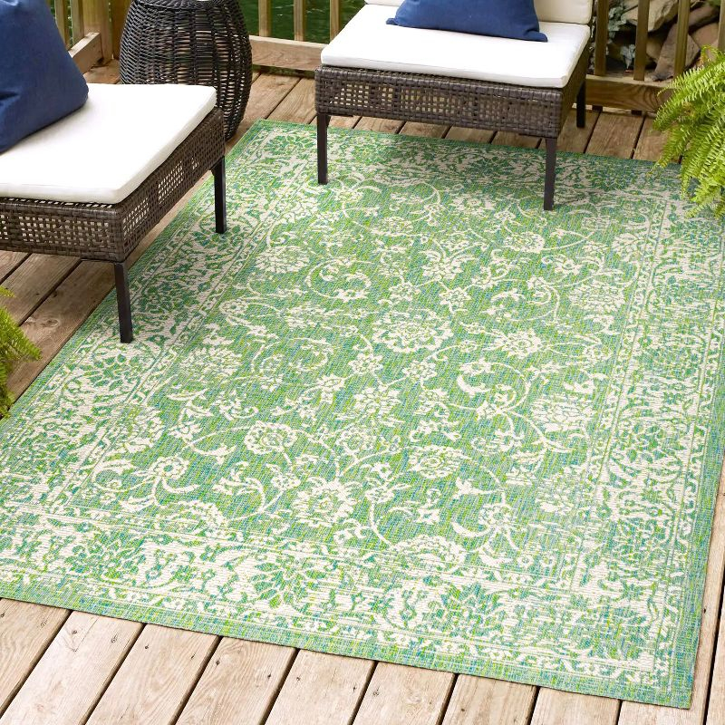9' x 12' Tela Bohemian Textured Weave Floral Indoor/Outdoor Area Rug, Cream/Green - JONATHAN Y