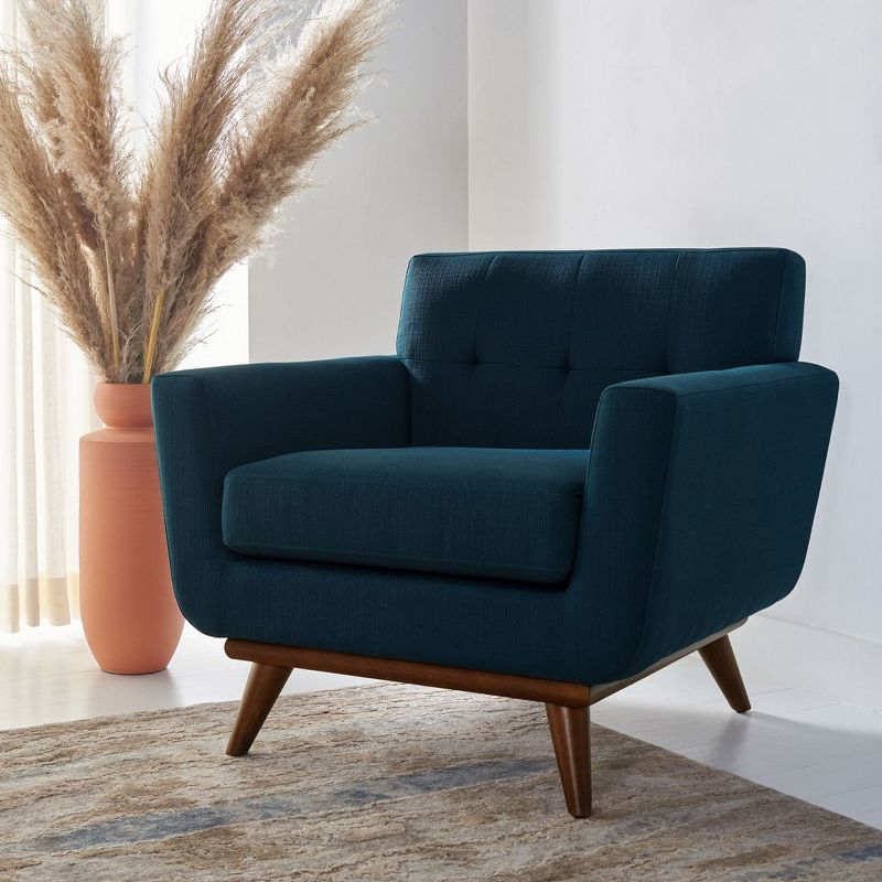 Opal Linen Tufted Arm Chair - Dark Teal - Safavieh
