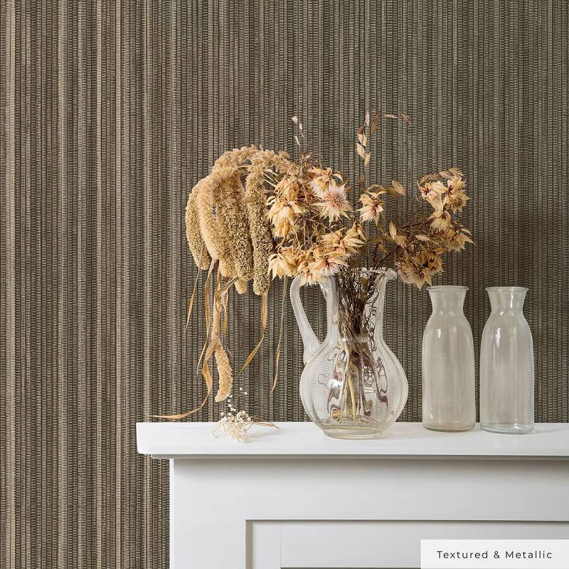 Tempaper & Co. 28 sq ft Faux Grasscloth Removable Peel and Stick Wallpaper Textured Bronze : Vinyl, Self-Adhesive, Thin Stripe Pattern