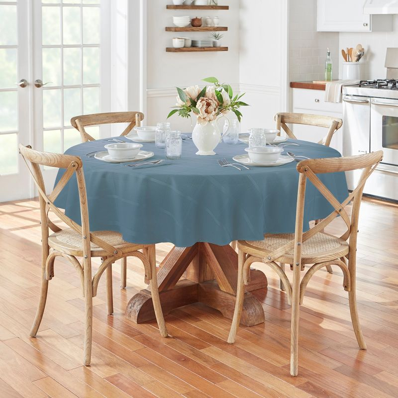 Elegance Plaid Stain & Water Resistant Tablecloth - 90" Round - Blue Shadow - Elrene Home Fashions