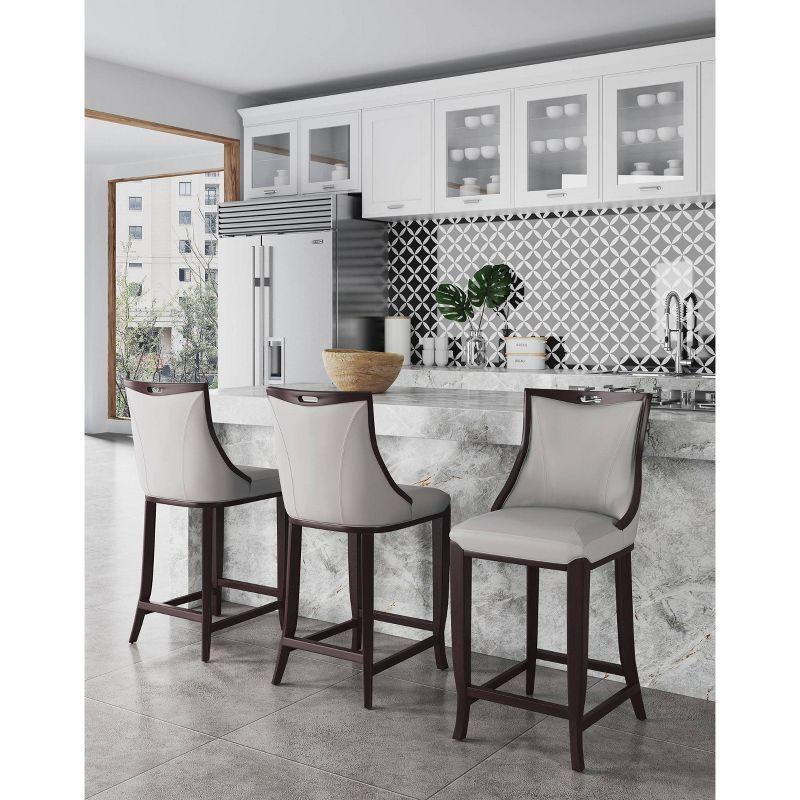 Manhattan Comfort Set of 3 Emperor Upholstered Beech Wood Faux Leather Barstools Light Gray: Semi-Gloss Finish, Foam Padded