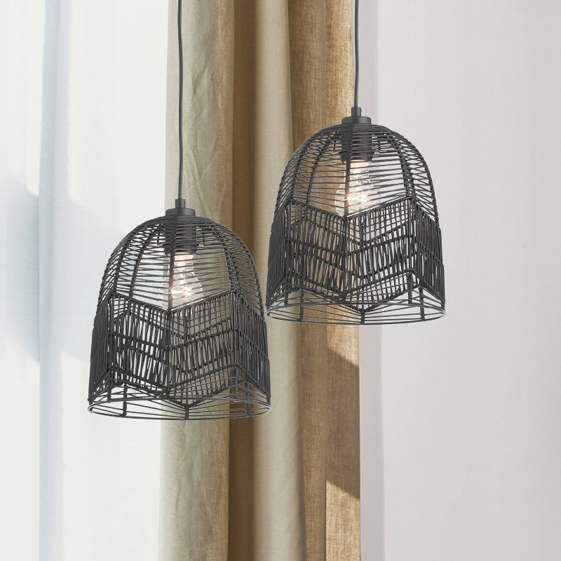 10"W Amher 1-Light Black Rattan Pendant Light