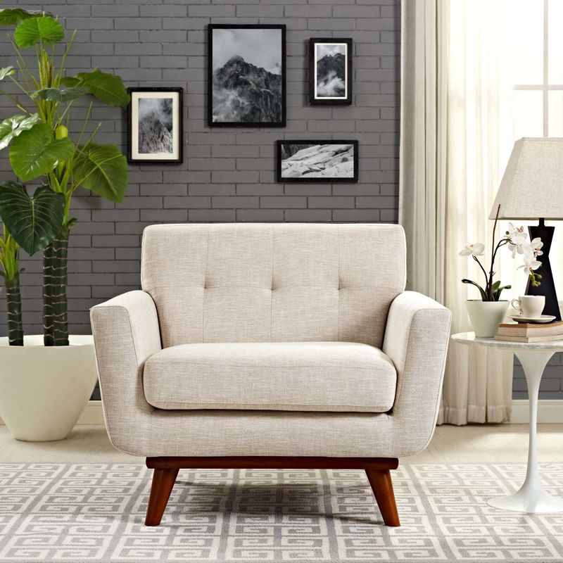 Engage Upholstered Armchair Beige - Modway: Comfortable Seating, Tufted Back, Wood Legs