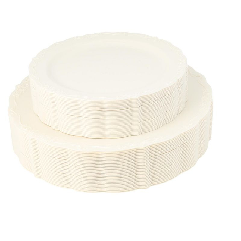 Posh Setting 60 Piece Cream Round Plastic Dinnerware Value Set - Casual