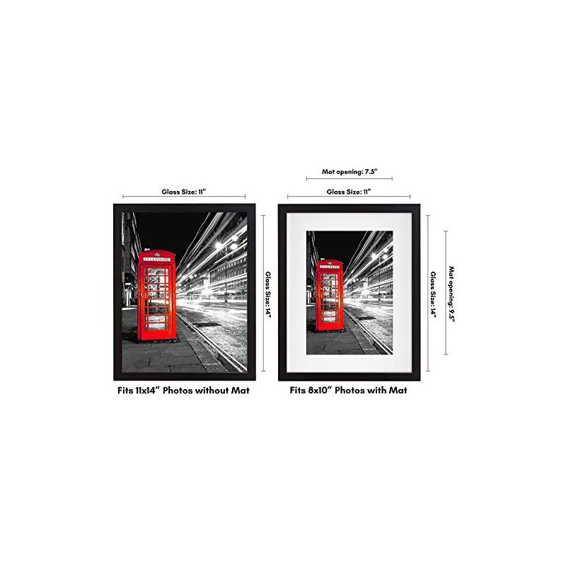 Americanflat 11x14 Picture Frame with Shatter-Resistant Glass - Use as 8x10 Frame with Mat or 11x14 Frame Without Mat - Signature Collection - Black