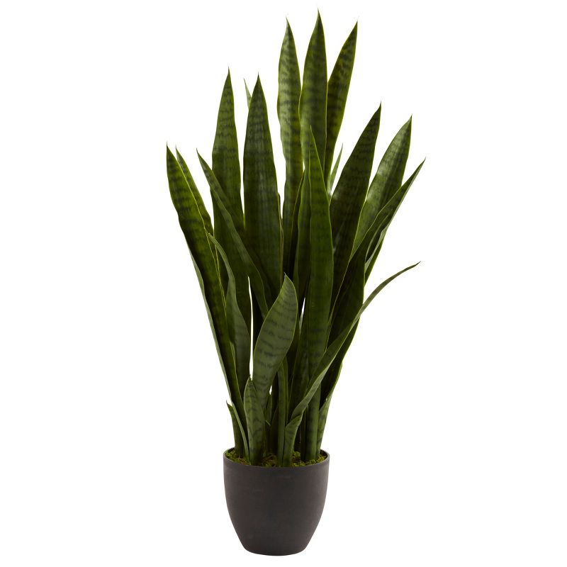 Nearly Natural 35-in Artificial Sansevieria Snake with Black Planter