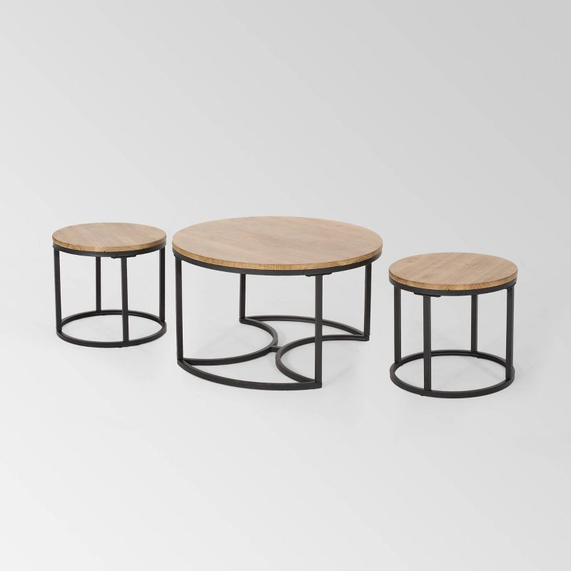 3pc Gerrish Modern Industrial Table Set Antique Brown - Christopher Knight Home: Sturdy Space-Saving Furniture