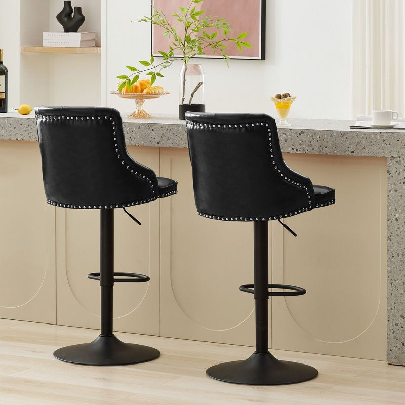 Bar Stools Set of 2,Adjustable Swivel Barstools, Faux Leather Bar Chairs,Upholstered Counter Height with High Backrest for Kitchen Island, Black
