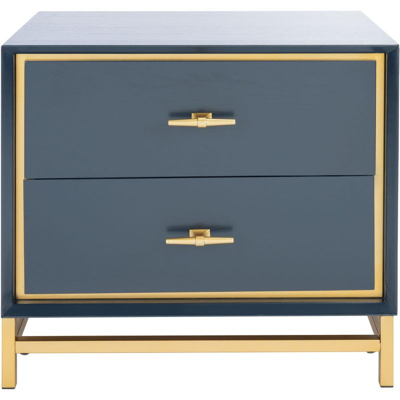 Fenno 2 Drawer Nightstand - Teal/Brass - Safavieh.