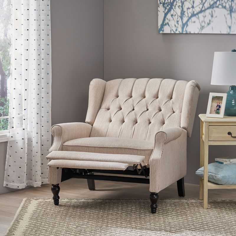 GDFStudio Dunham Contemporary Fabric Upholstered Tufted Oversized Push Back Recliner, Beige