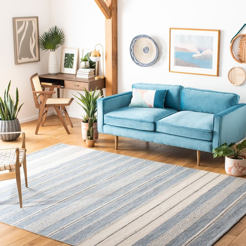 Striped Kilim STK503 Hand Woven Area Rug - Ivory/Blue - 8'x10' - Safavieh.