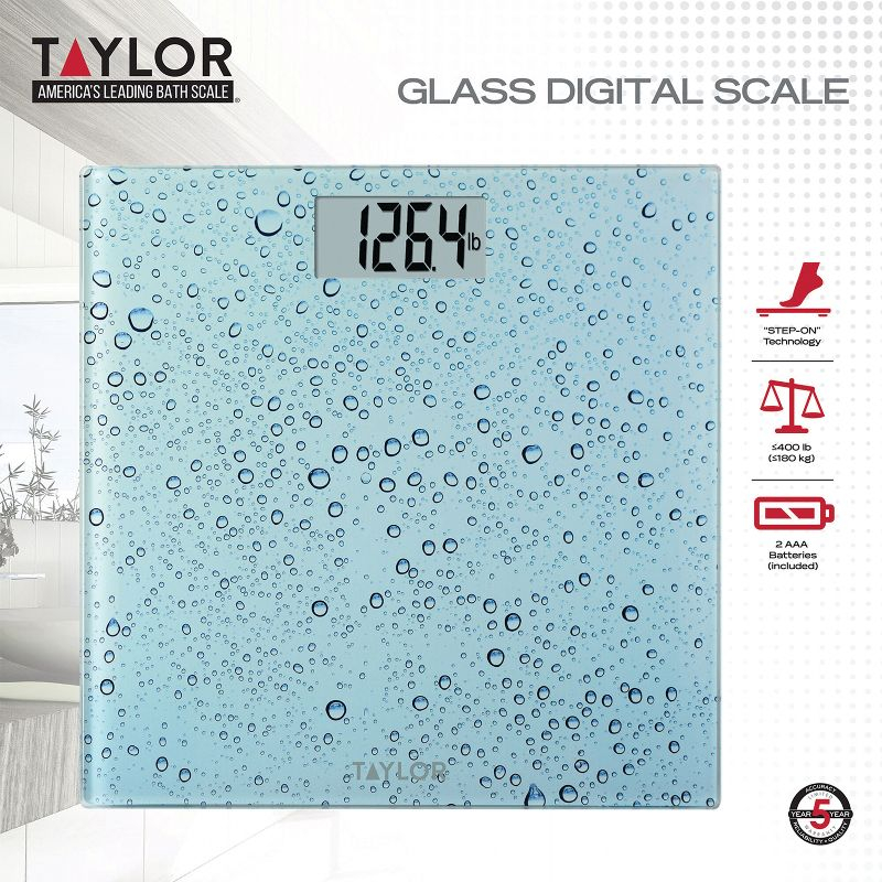 Taylor® Precision Products Digital Glass Waterdrop Bathroom Scale, 400-Lb. Capacity in Blue