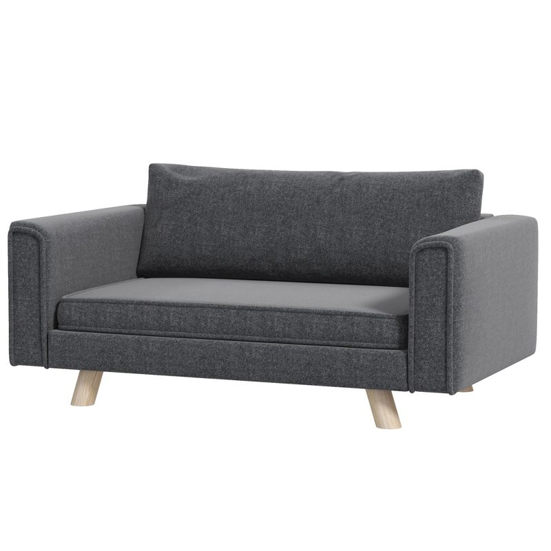 PawHut Raised Dog Sofa with Seat and Back Cushions Elevated Pet Sofa for Small and Medium Dogs, Gray