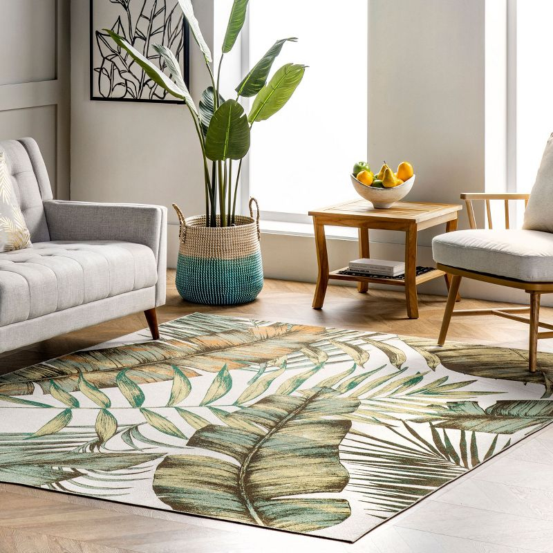 Nuloom Elen Pet Friendly Machine Washable Natural Leaves Area Rug, 4' x 6', Sage Green