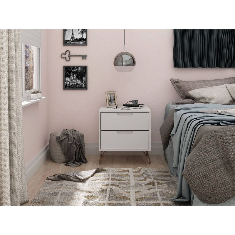 Manhattan Comfort 2.0 Rockefeller Nightstand White - Manhattan Comfort: Modern Bedside Table with Storage, MDF Composite Frame