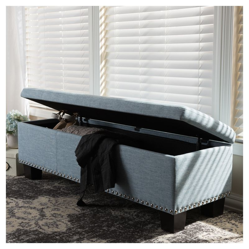 Hannah Modern and Contemporary Fabric Upholstered Button - Tufting Storage Ottoman Bench - Light Blue - Baxton Studio