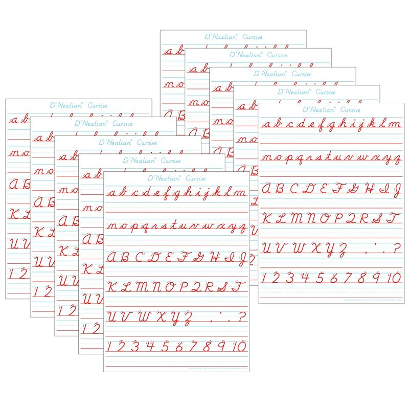 Ashley Productions® Smart Poly® PosterMat Pals™ Space Savers, 13" x 9-1/2", D'Nealian Cursive, Pack of 10