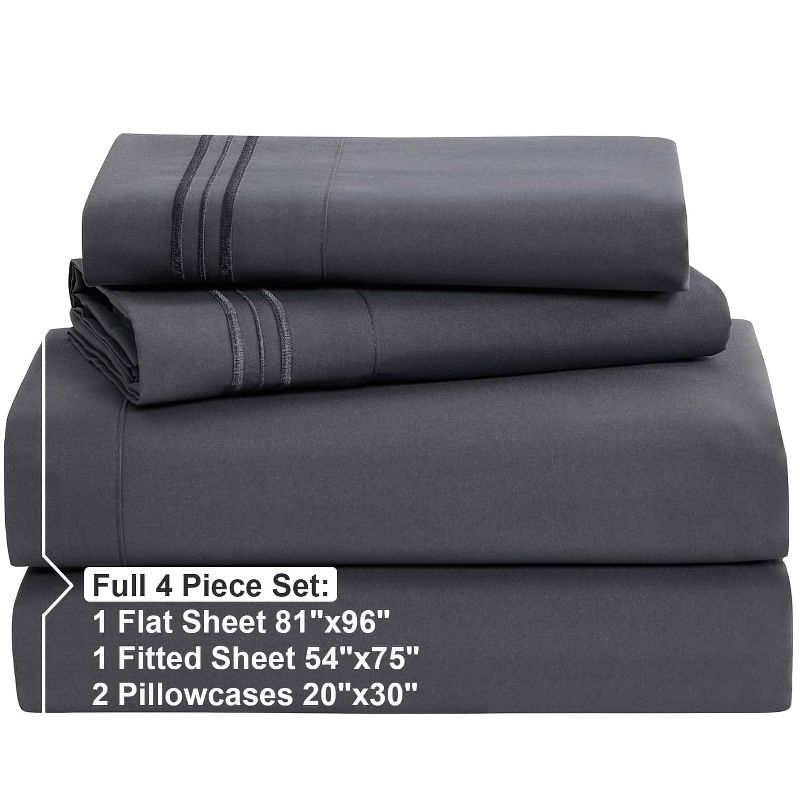 Clara Clark Bed Sheets, Premier 1800 Series 4 Piece Bed Sheet Set, Deep Pocket Luxury Soft Bedding Sheets & Pillowcases, Full, Dark Gray