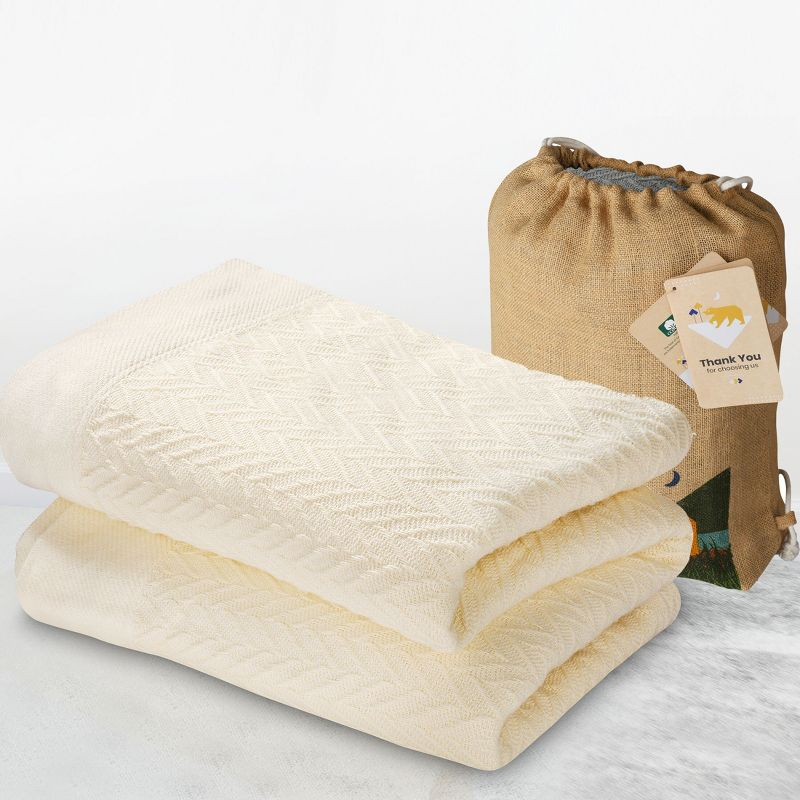 Bed Blanket | Soft 100% Cotton | Herringbone Design | All-Season Thermal Layering by California Design Den - Ivory, King (106" x 94")