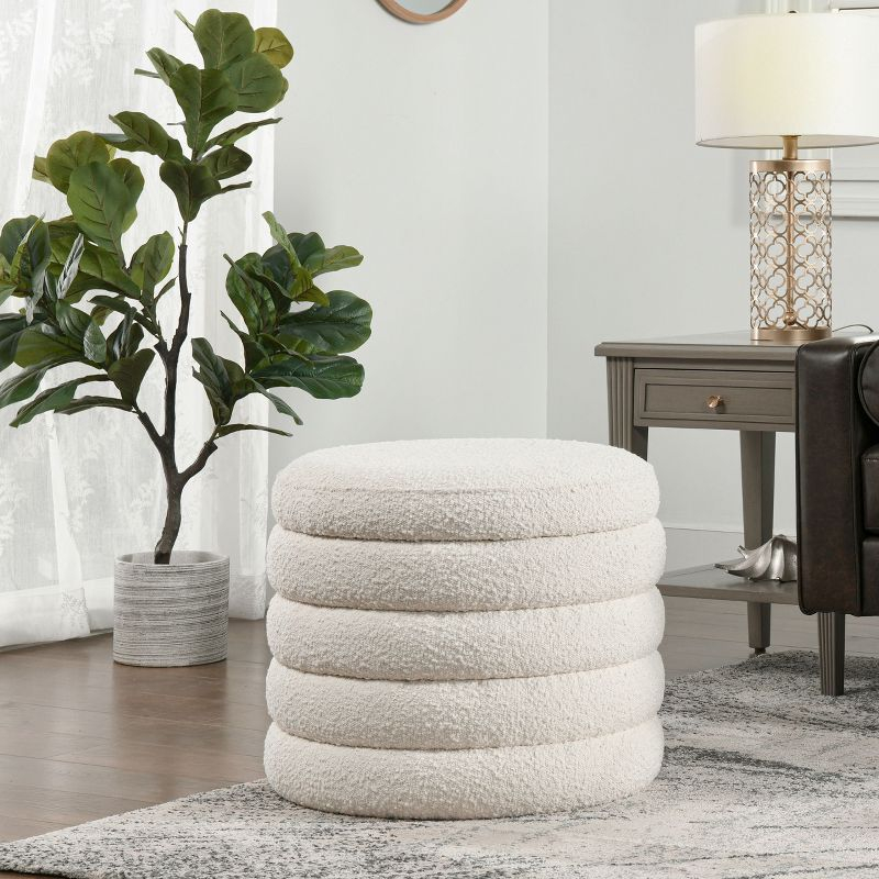 NicBex Modern 19" Round Storage Ottoman Wood Footstools with Boucle Fabric for Bedroom and Living Room, White