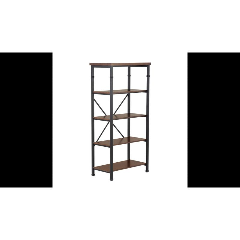 Linon 54" Austin Industrial Bookshelf Metal Wide Bookcase Brown: Farmhouse Style, 4 Fixed Shelves, MDF & Metal Frame