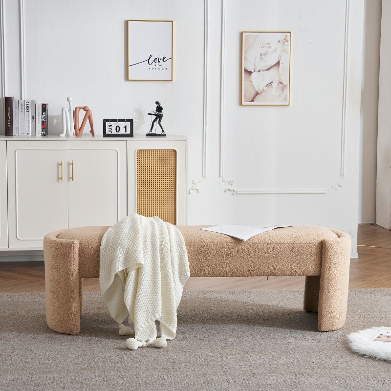 Christopher Knight Home Eugene Modern Boulce Upholstered Ottoman, Light Camel
