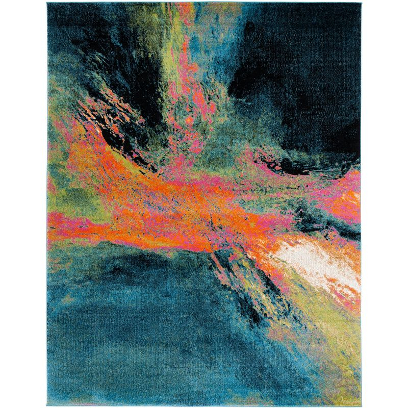 Galaxy GAL117 Power Loomed Indoor Area Rug - Blue/Orange - 6'7"x9' - Safavieh