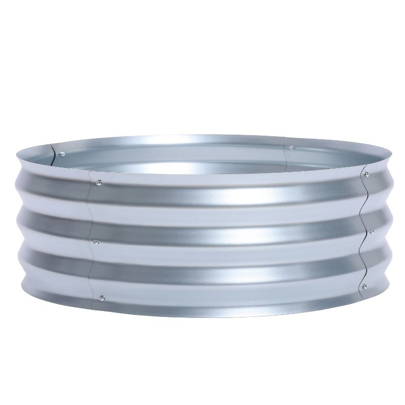 LuxenHome 3ft Round Galvanized Metal Raised Garden Bed Planter Silver