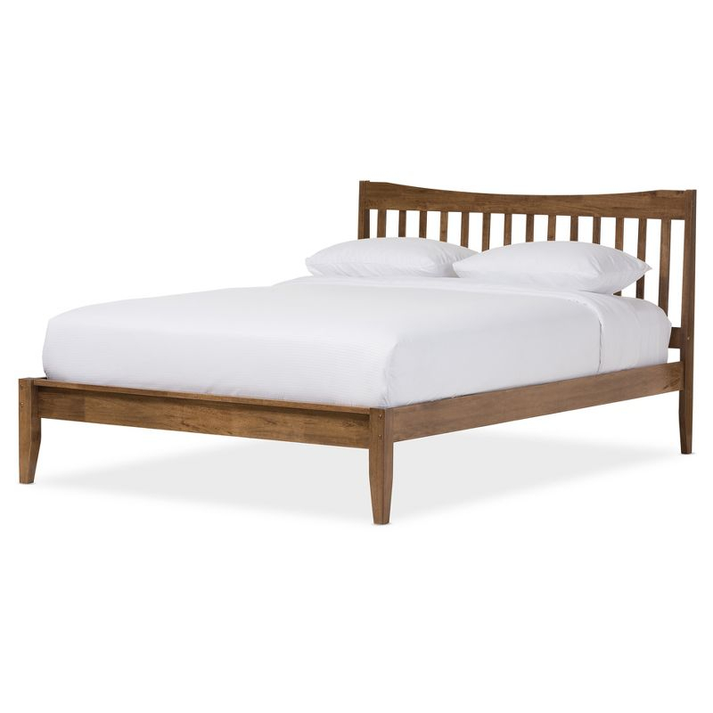 Queen Edeline Mid-Century Modern Solid Wood Curvaceous Slatted Platform Bed Walnut Brown - Baxton Studio