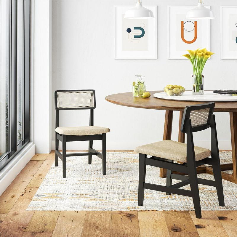 DHP Eleni Cane Dining Chairs, Set of 2, Cream/Black