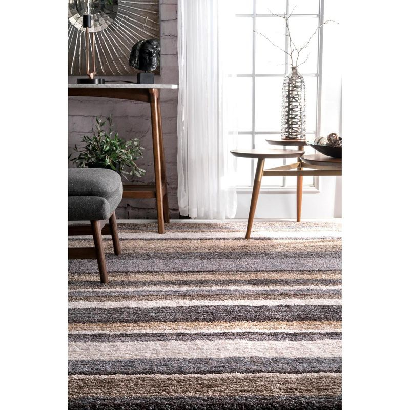 Nuloom Drey Striped 5x8 Shag Area Rug for Living Room Bedroom Dining Room Nursery, Beige Multicolor/Brown