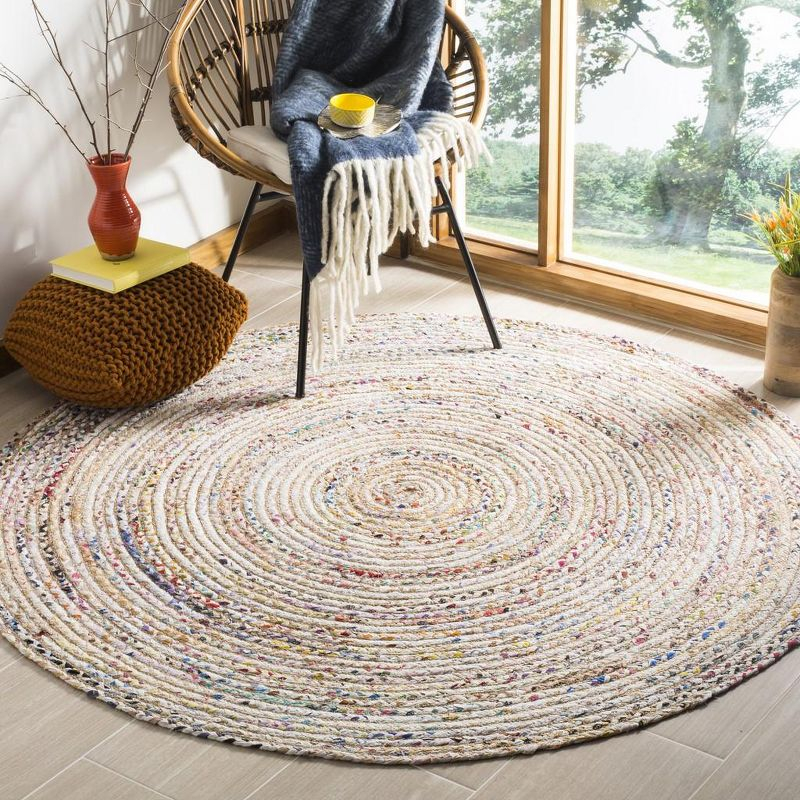 Cape Cod CAP202 Woven Indoor Area Rug - Beige/Multi - 4'x4' Round - Safavieh