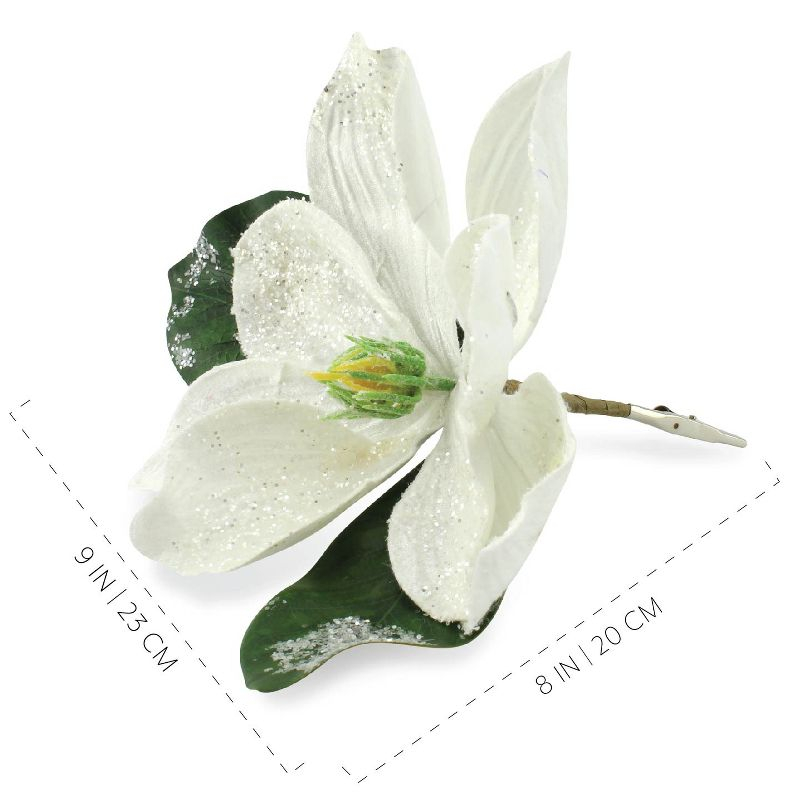 AuldHome Design Magnolia White Floral Picks, 3pk; Artificial Magnolia Greenery Flowers for Christmas and Seasonal Decor