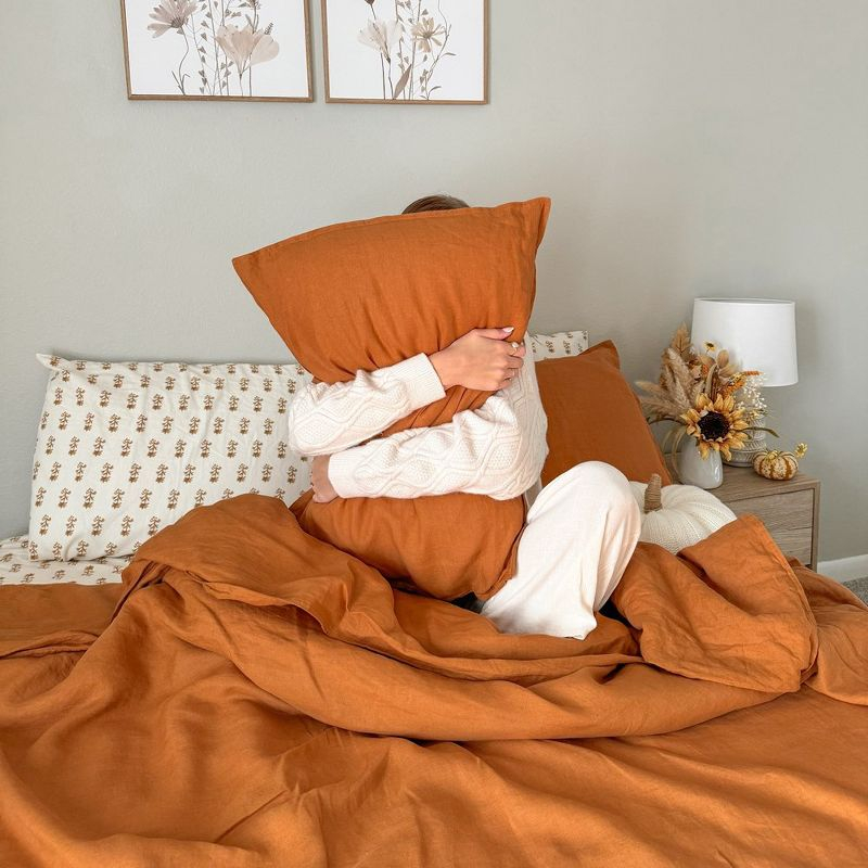 Peace Nest Luxurious Premium Flax Linen Duvet Cover and Pillow Sham Set Moisture-Wicking and Breathable, Umber, Twin, 68"x90"