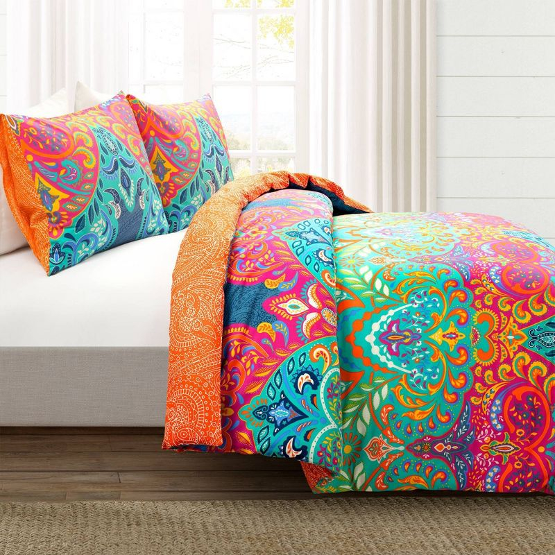 3pc King Boho Chic Duvet Cover Set Turquoise/Navy - Lush Décor