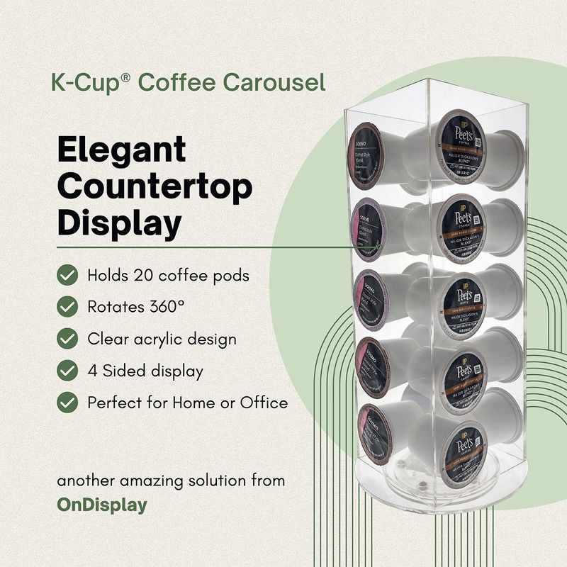 OnDisplay Luxe Acrylic Coffee Pod Carousel Holder - Holds 20 Capsules - Compatible with Keurig® K-Cups