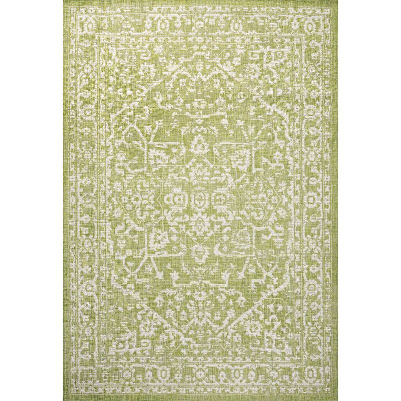 8' x 10' Malta Bohemian Styled Medallion Textured Weave Indoor/Outdoor Area Rug, Green/Cream - JONATHAN Y