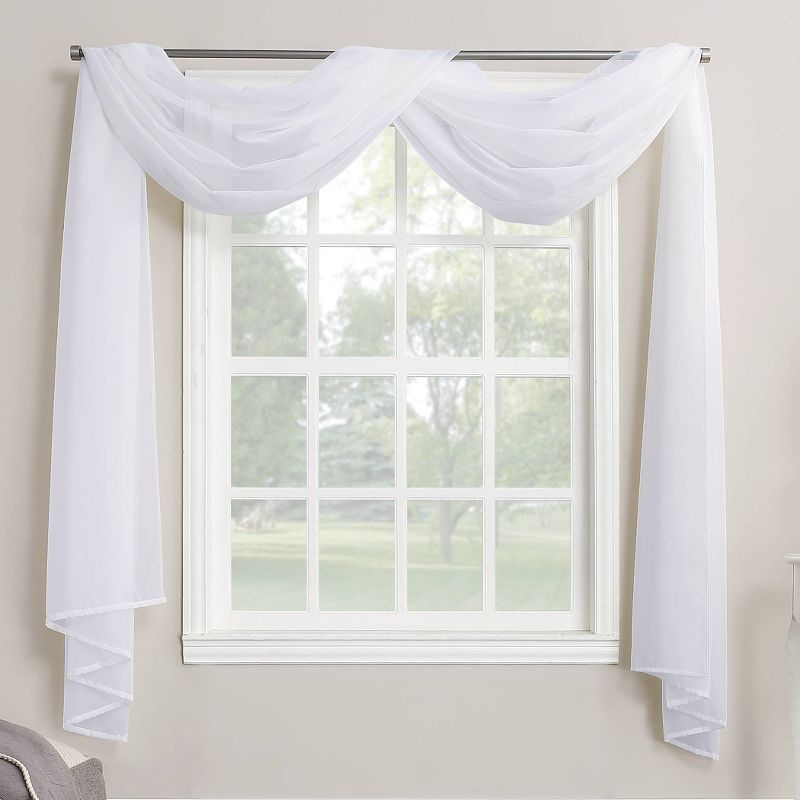 59"x216" No. 918 Sheer Emily Voile Rod Pocket Window Curtain Scarf White: Transitional Indoor Decor, Machine Washable