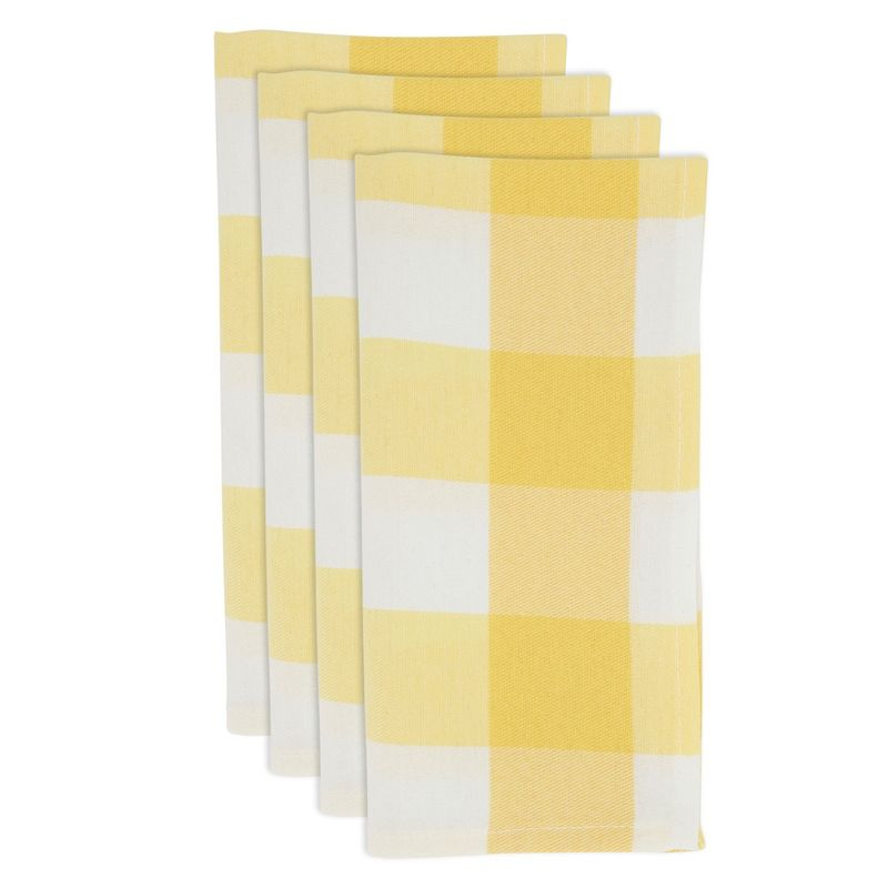 Saro Lifestyle Cotton Blend Buffalo Plaid Table Napkins (Set of 4), Yellow, 20" x 20"