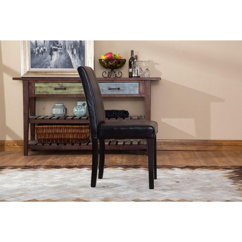 Roundhill Urban Style Solid Wood Leatherette Padded Parson Chair, Black, Set of 2