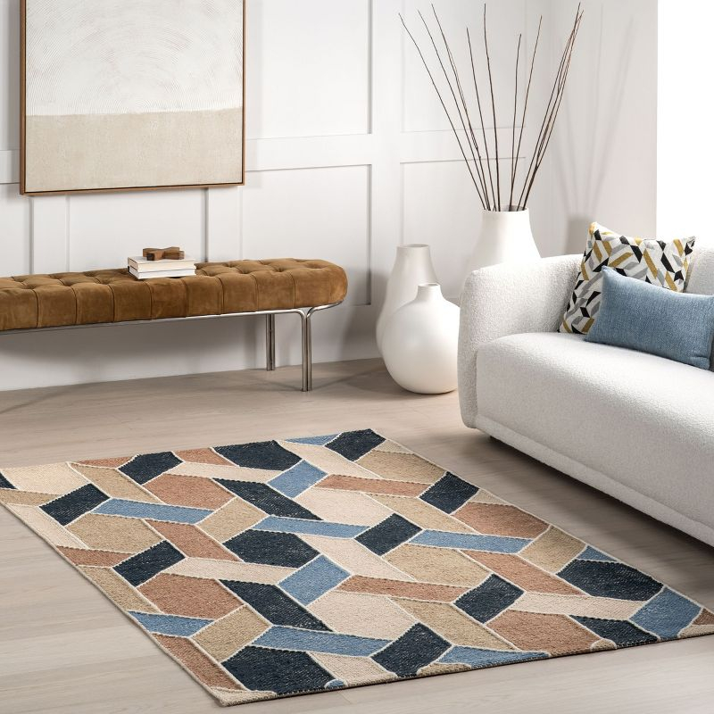 Nuloom Rhea Geometric 5x8 Wool Jute Indoor Area Rug for Dining Room Rug Neutral Rug Living Room Rug Kitchen, Blue