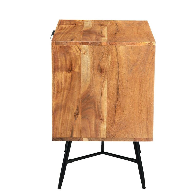 The Urban Port 2 Drawer Wooden Nightstand with Metal Angled Legs Brown/Black