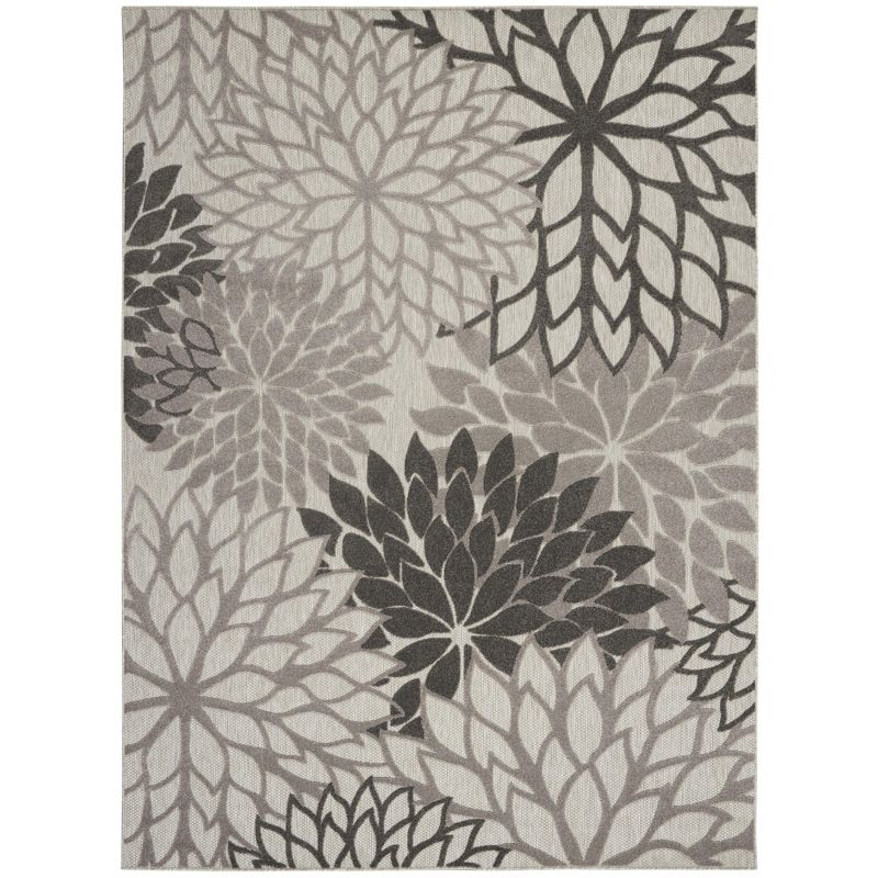 Nourison Aloha Floral Bloom Flatweave High-Low Indoor Outdoor Area Rug Silver Grey 7' x 10'